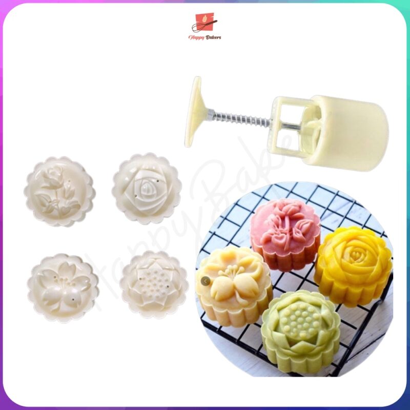 50g Assorted 4pcs Rose Design Mooncake Mould | 4pcs Design Rose Plate | For Mooncakes, Pastries, 公仔饼 月饼