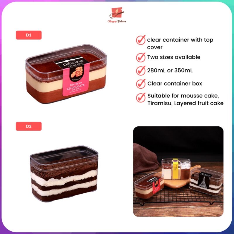 Mousse Cake Tiramisu Layer Fruit Cake Clear Container Box | For Cakes Pastries | 280mL 350mL