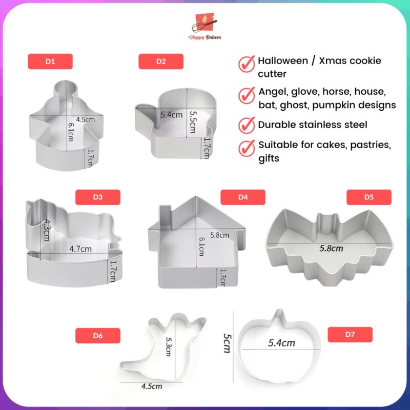 Halloween Christmas Cookies Cutter Mould | Angel Glove Horse House Bat Ghost Pumpkin Designs | For Xmas 万圣节  圣诞节