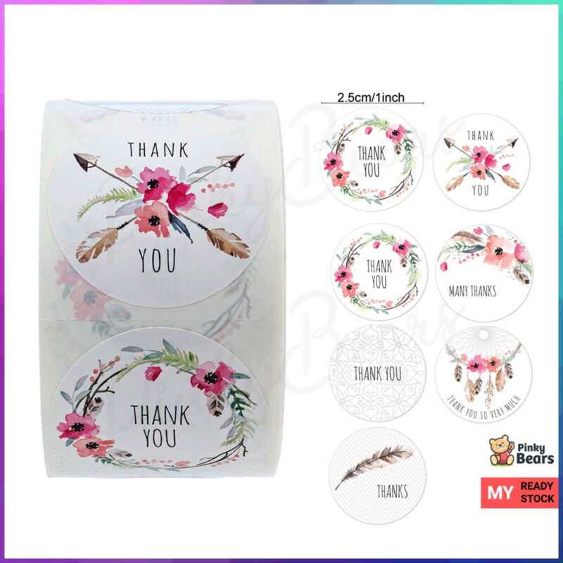 Assorted Flowery Thank You Labelling 2.5cm stickers | For Packaging, Gifts, Hampers, Appreciation, Children School - Image 2