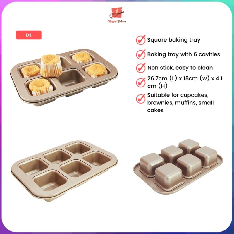 Square 6 Cavities Baking Tray