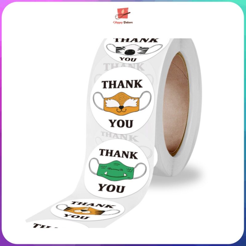 Thank You Mask On Round Stickers - Image 2