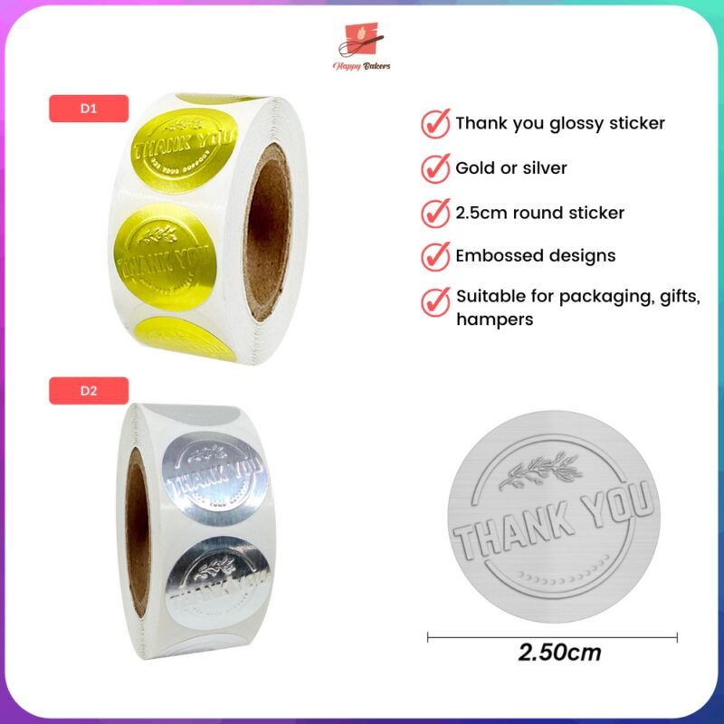 Glossy Thank You Gold Silver Round Stickers