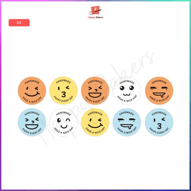 Happy Everyday Handmade and Have A Nice Day Smiley Face Round Stickers - Image 3