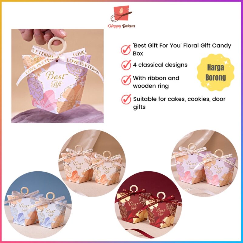 INS Best Wishes Floral Mini Gift Box With Wooden Ring | For Door Gifts Wedding Birthday Baby Shower | Mini Cakes Cookies