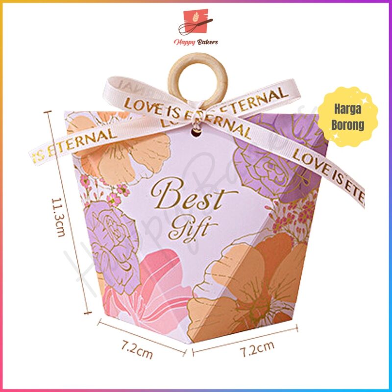 INS Best Wishes Floral Mini Gift Box With Wooden Ring | For Door Gifts Wedding Birthday Baby Shower | Mini Cakes Cookies - Image 2
