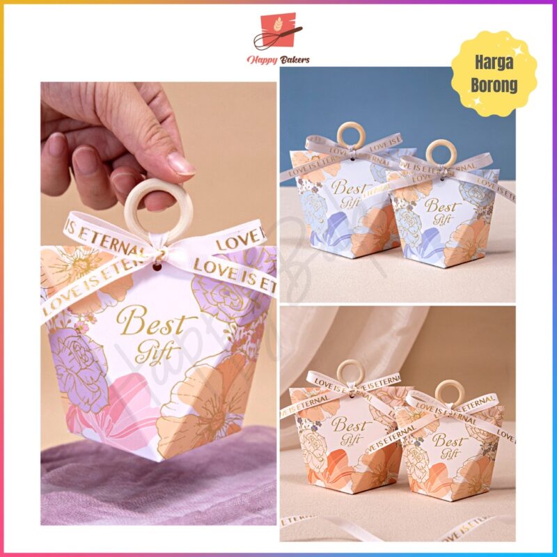 INS Best Wishes Floral Mini Gift Box With Wooden Ring | For Door Gifts Wedding Birthday Baby Shower | Mini Cakes Cookies - Image 3