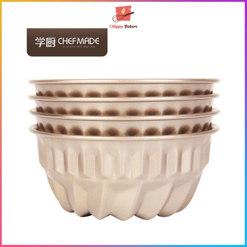 CHEFMADE 4" Non-stick Kugelhopf Cake Pan | 4 Pcs Set | Non Stick Carbon Steel Quality Bakeware - Image 3