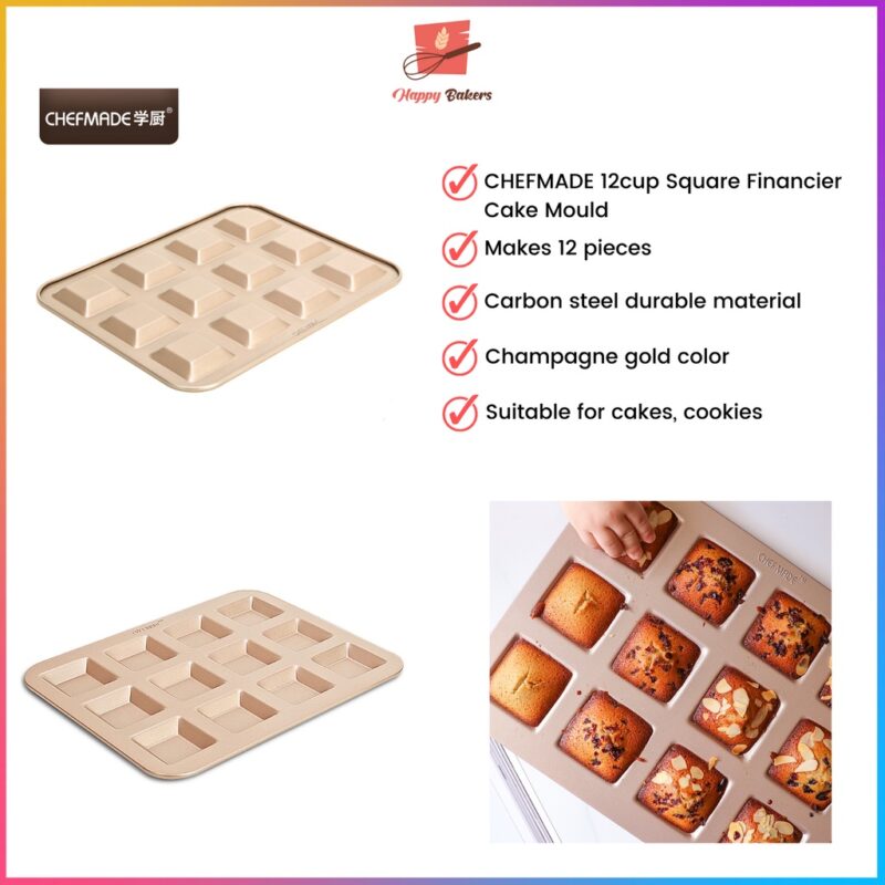 CHEFMADE WK9321 12 Cups Square Financier Cake Mould