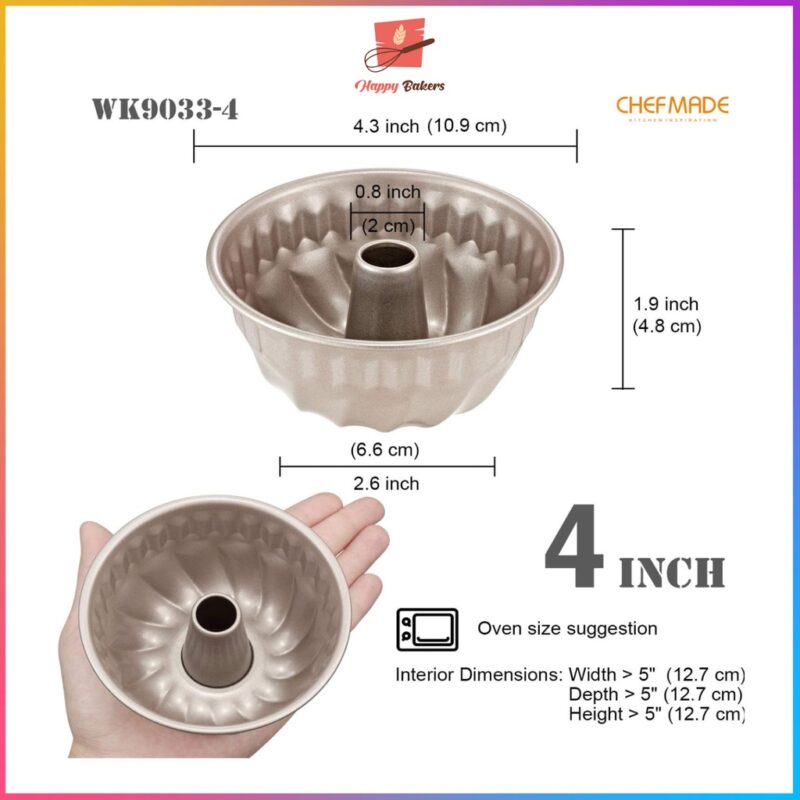 CHEFMADE 4" Non-stick Kugelhopf Cake Pan | 4 Pcs Set | Non Stick Carbon Steel Quality Bakeware - Image 4
