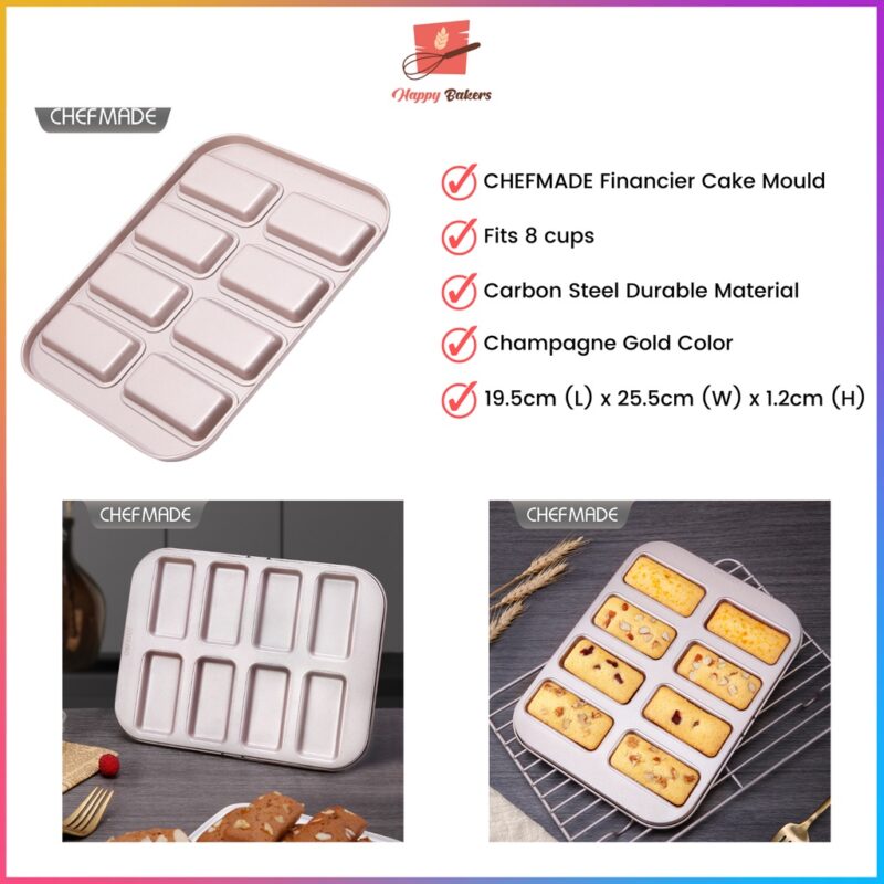 CHEFMADE WK9838 Financier 8 Cups Cake Mould Pan