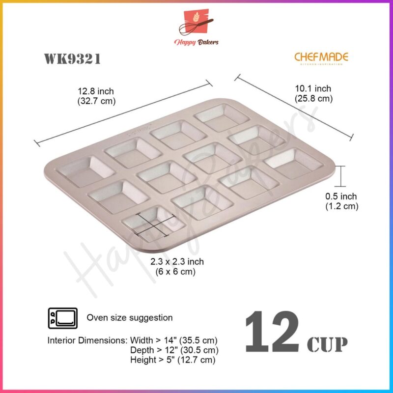 CHEFMADE WK9321 12 Cups Square Financier Cake Mould - Image 3
