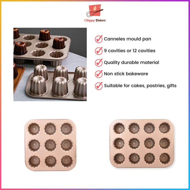 Canneles De Bordeaux 9 or 12 Cavities Baking Tray Pan Mould