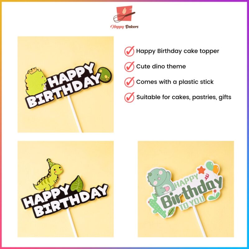 Dinosaur Theme Happy Birthday Cake Toppers