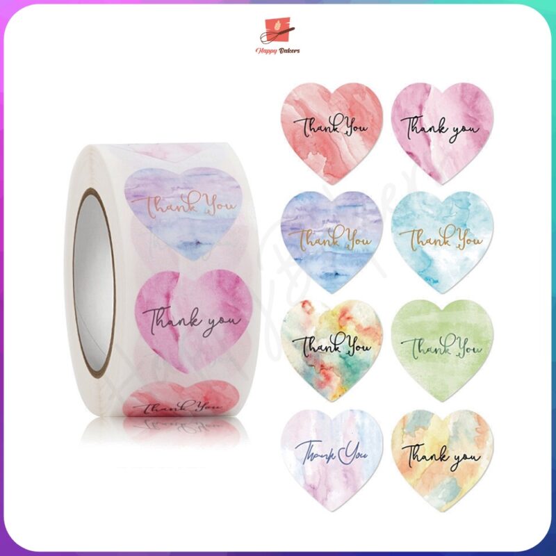 Heart Shape Colorful Thank You Sticker 2.5cm