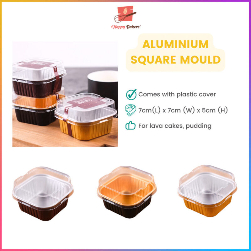 Square Aluminum Lava Cake Pudding Cup Mould With Cover 10pcs Per Set