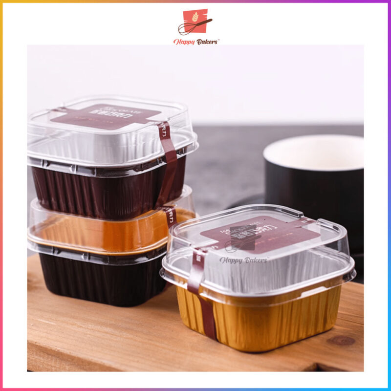 Square Aluminum Lava Cake Pudding Cup Mould With Cover 10pcs Per Set - Image 2