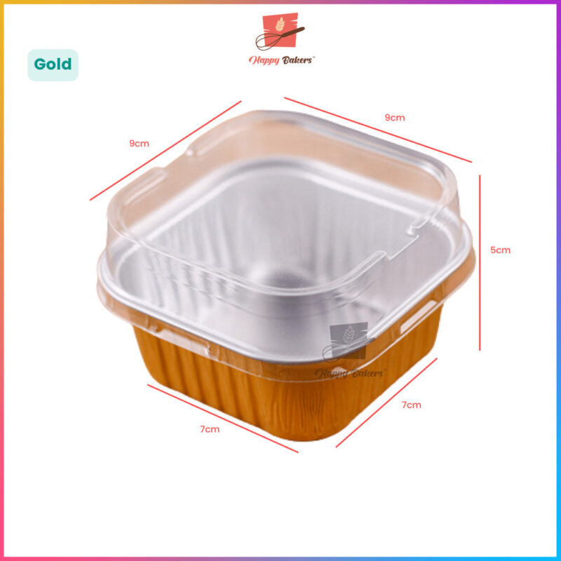 Square Aluminum Lava Cake Pudding Cup Mould With Cover 10pcs Per Set - Image 5