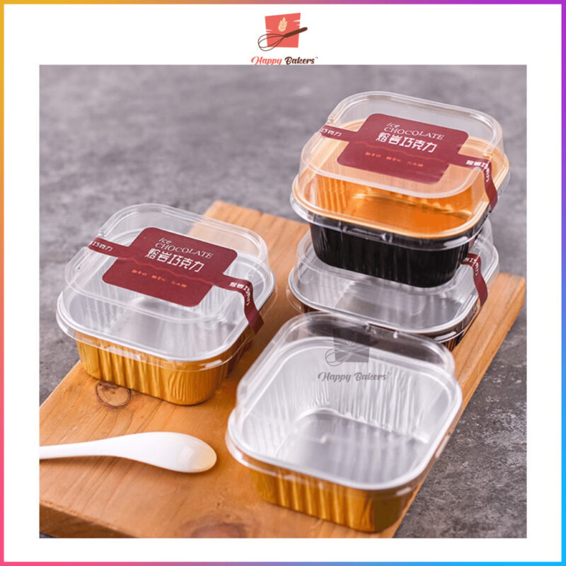 Square Aluminum Lava Cake Pudding Cup Mould With Cover 10pcs Per Set - Image 6