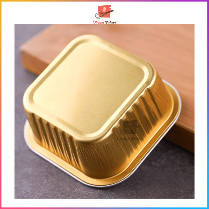 Square Aluminum Lava Cake Pudding Cup Mould With Cover 10pcs Per Set - Image 7